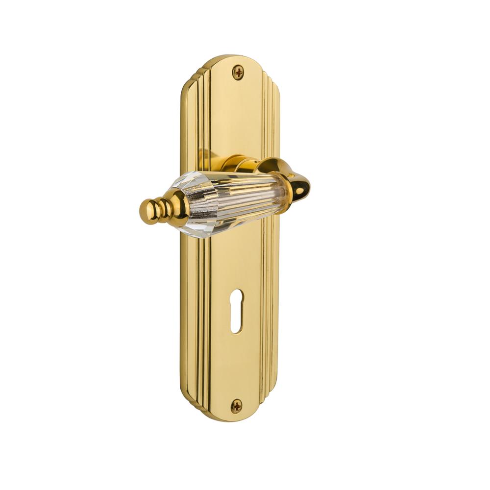 Nostalgic Warehouse DECPRL Full Passage Set With Keyhole Deco Plate with Parlour Lever in Polished Brass